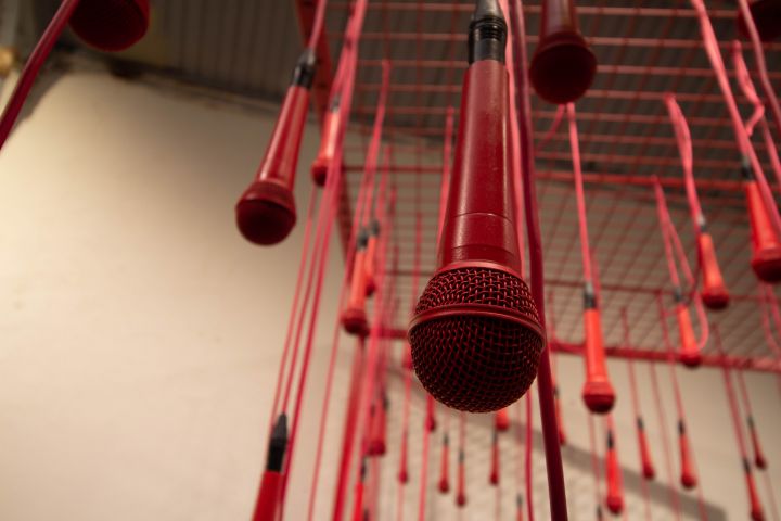 blog microphones hanging art
