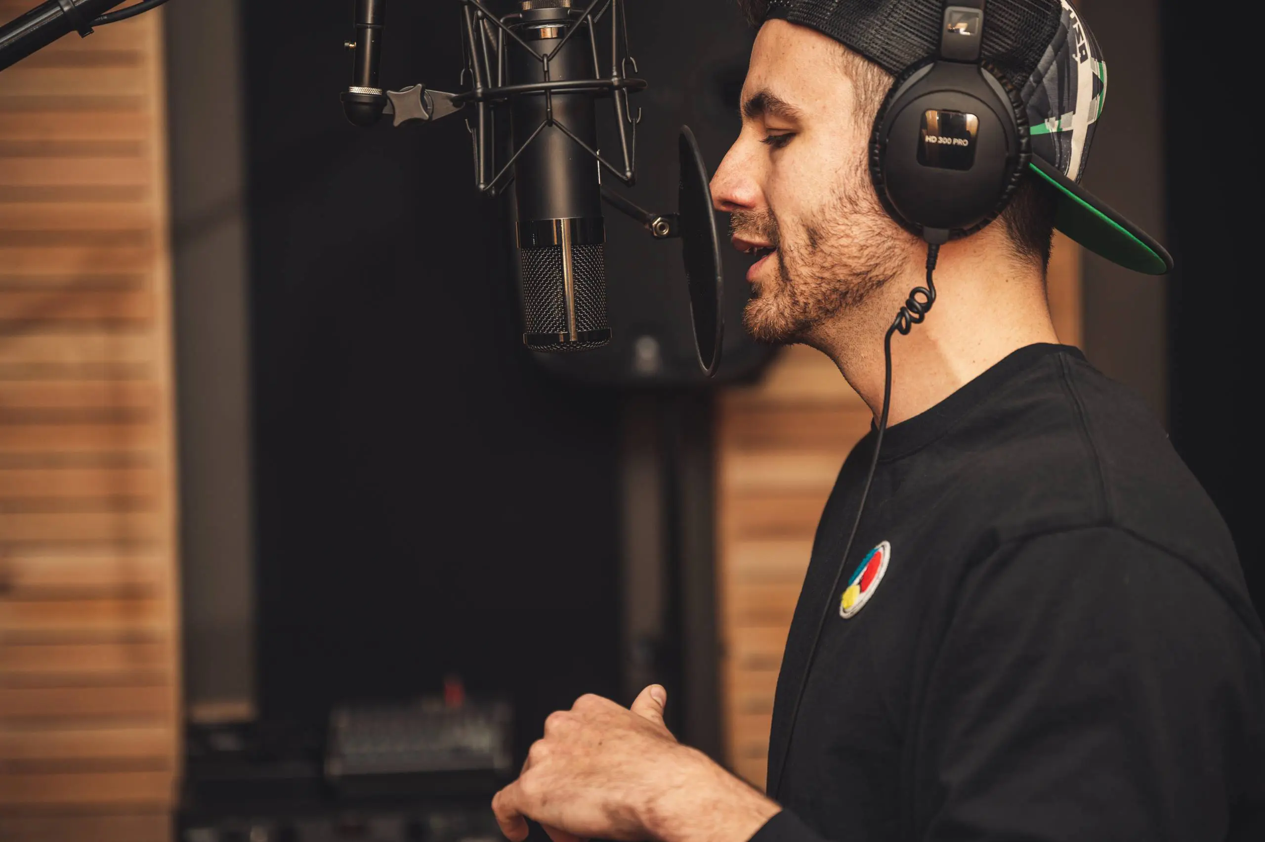 Hip Hop artist in a recording studio